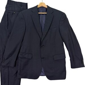 Hart Schaffner Marx Mens 40S Slim 2-Piece Suit Navy Pinstripe Wool Pants 34x30